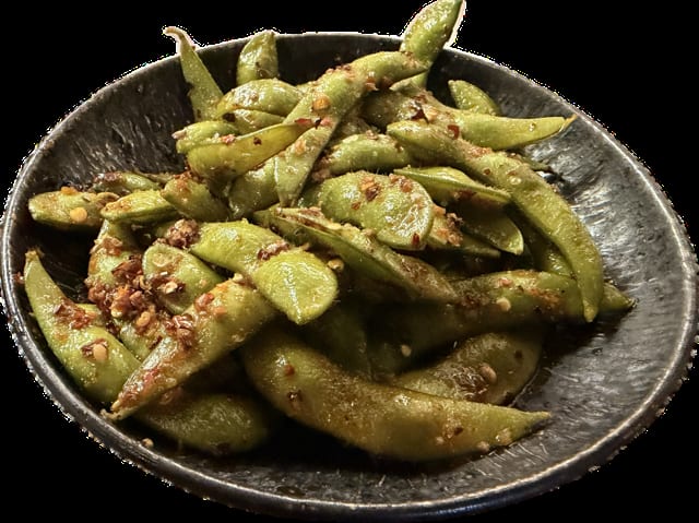 Spicy Garlic Edamame.